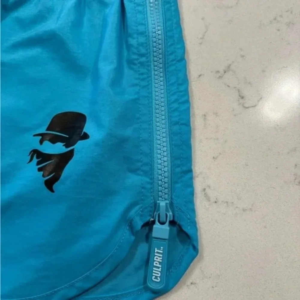 Culprit Women's Large Swim Shorts Coastal Blue Zip‎ Sides Drawstring Size Large